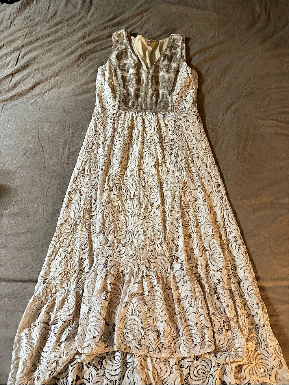 Reba Floral Lace Slight Hi Low Maxi with Embellished Detailing Large